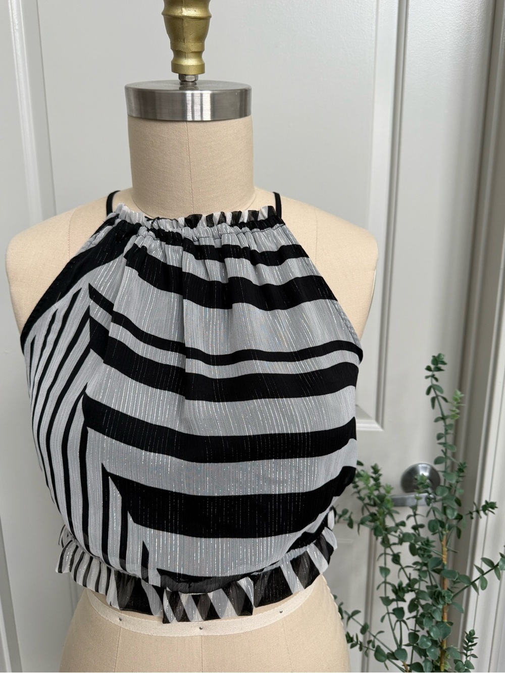 Express Halter Crop Top in Black and White